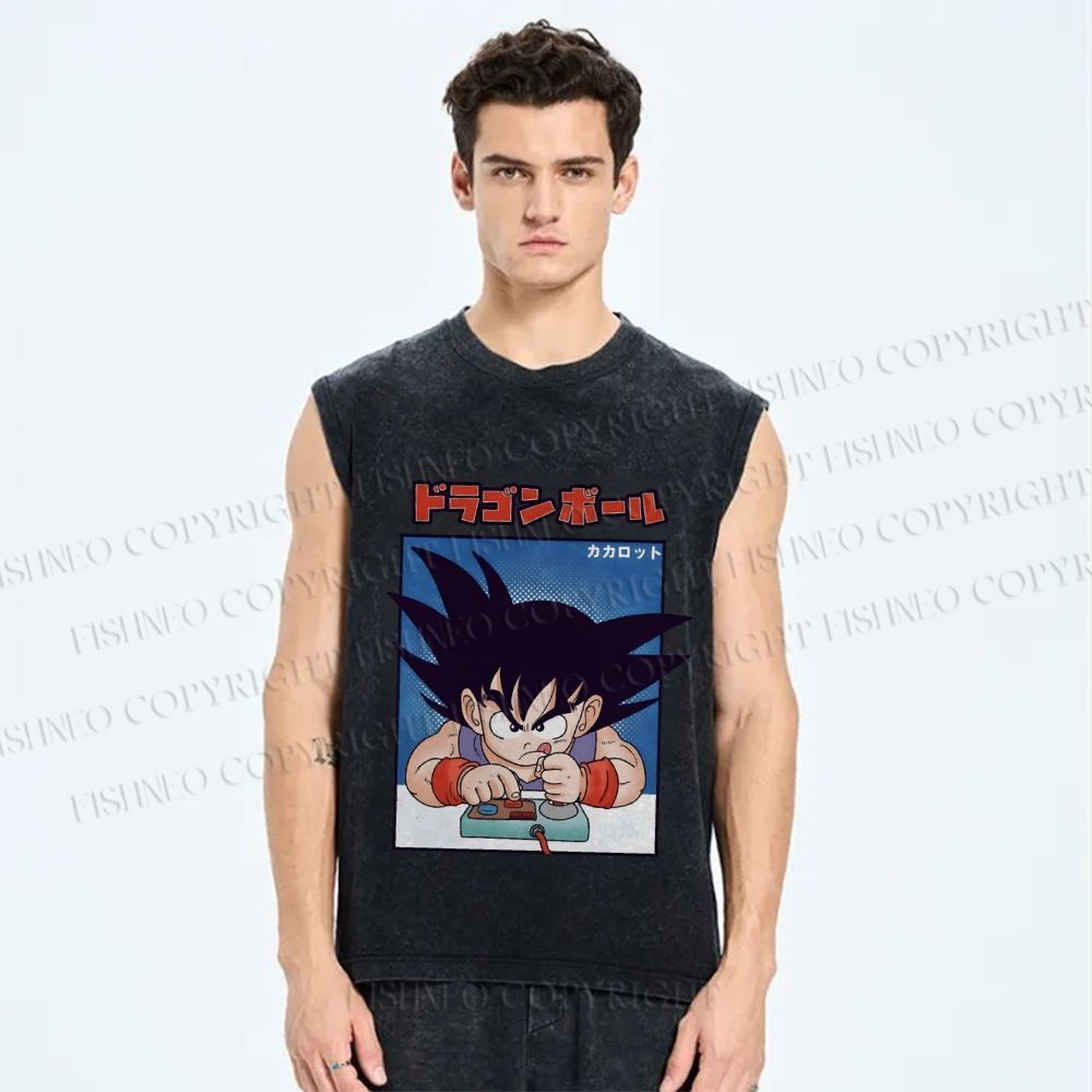 Unisex Son Goku Printed Washed Tank Top