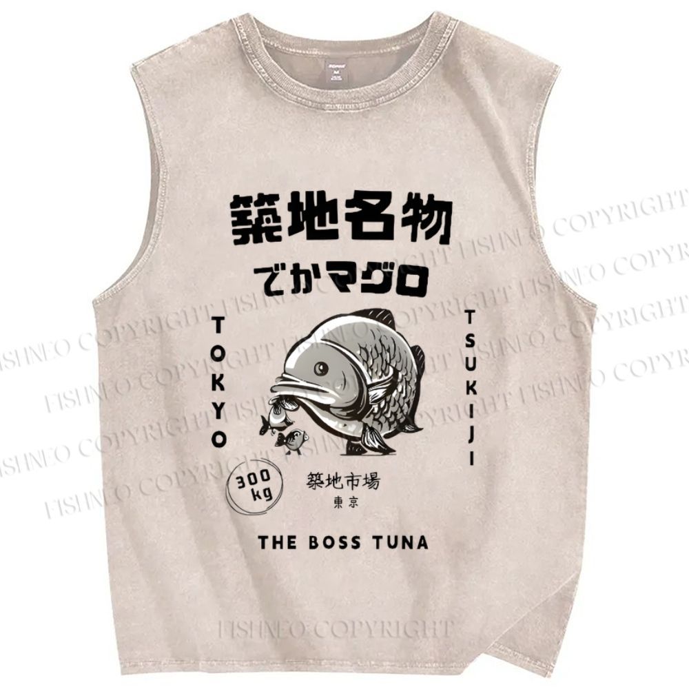 Unisex Tsukiji Market Tuna Fish Tokyo Japanese Printed Washed Tank Top