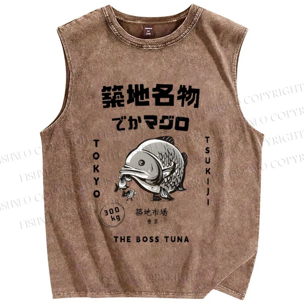 Unisex Tsukiji Market Tuna Fish Tokyo Japanese Printed Washed Tank Top