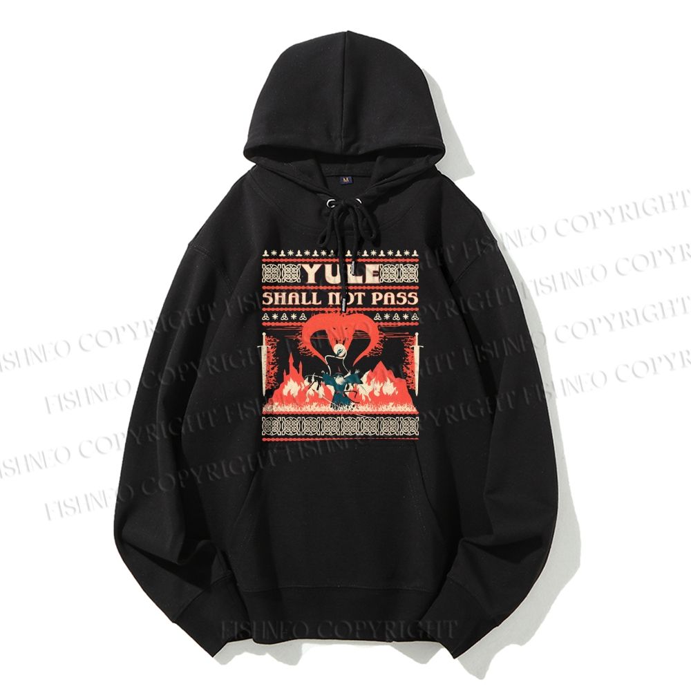 Casual Yule Shall Not Pass Printed Hoodie