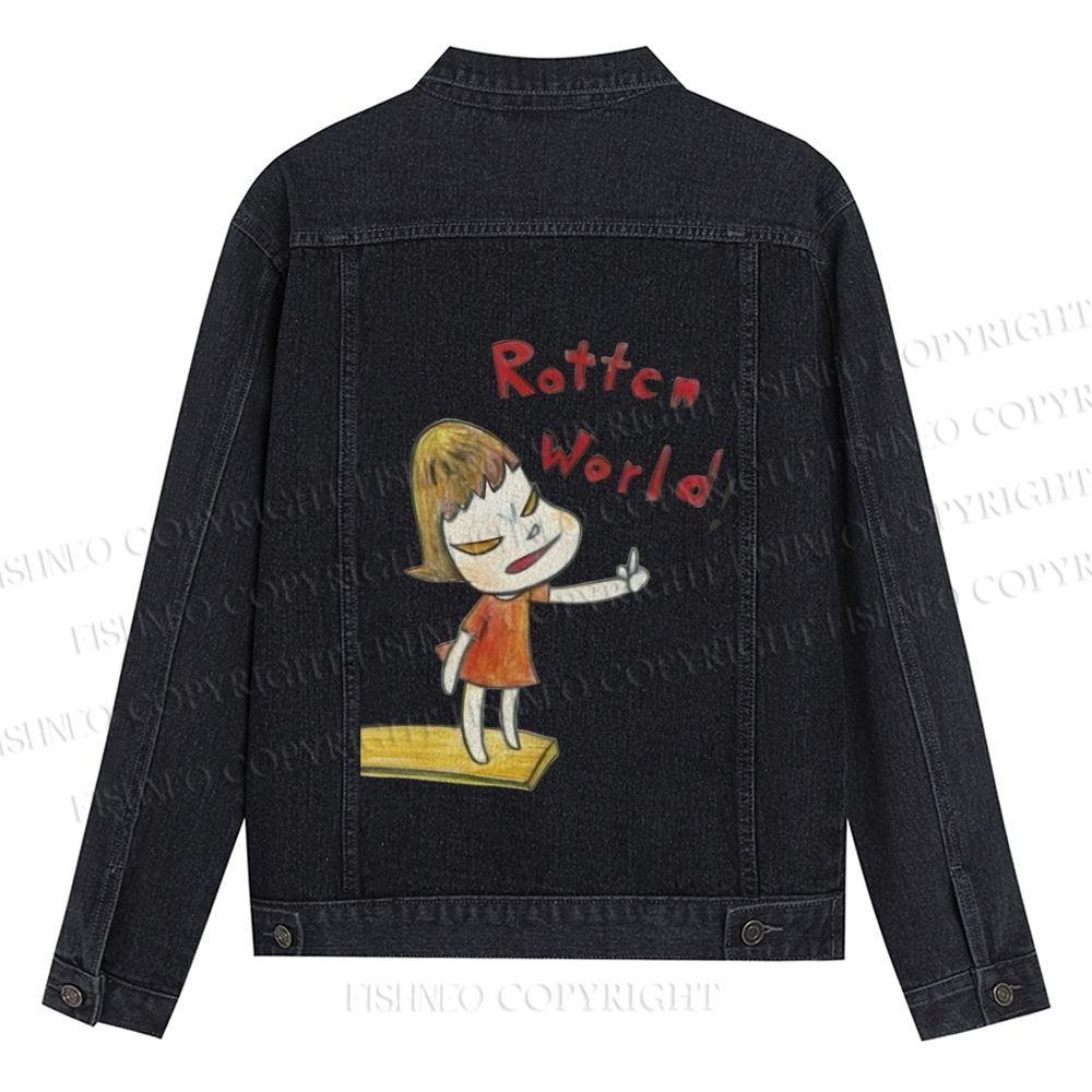 Japanese Art Yoshitomo Nara Rottcn World Printed Denim Jacket