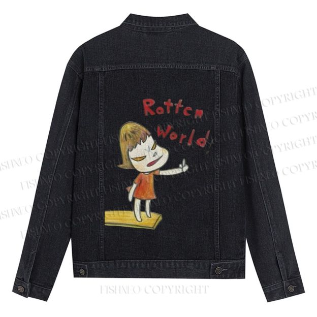 Japanese Art Yoshitomo Nara Rottcn World Printed Denim Jacket