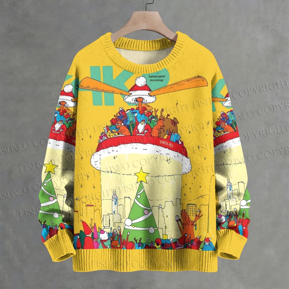 Santacopter Christmas Printed Crew Neck Sweater
