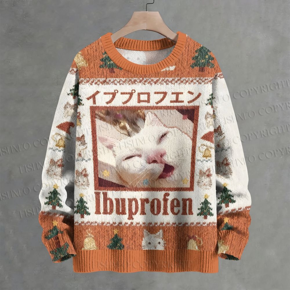 Unisex Ibuprofen Meme Cat Christmas Ugly Sweatshirt