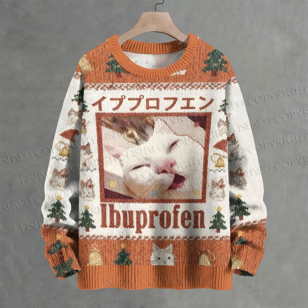 Unisex Ibuprofen Meme Cat Christmas Ugly Sweatshirt
