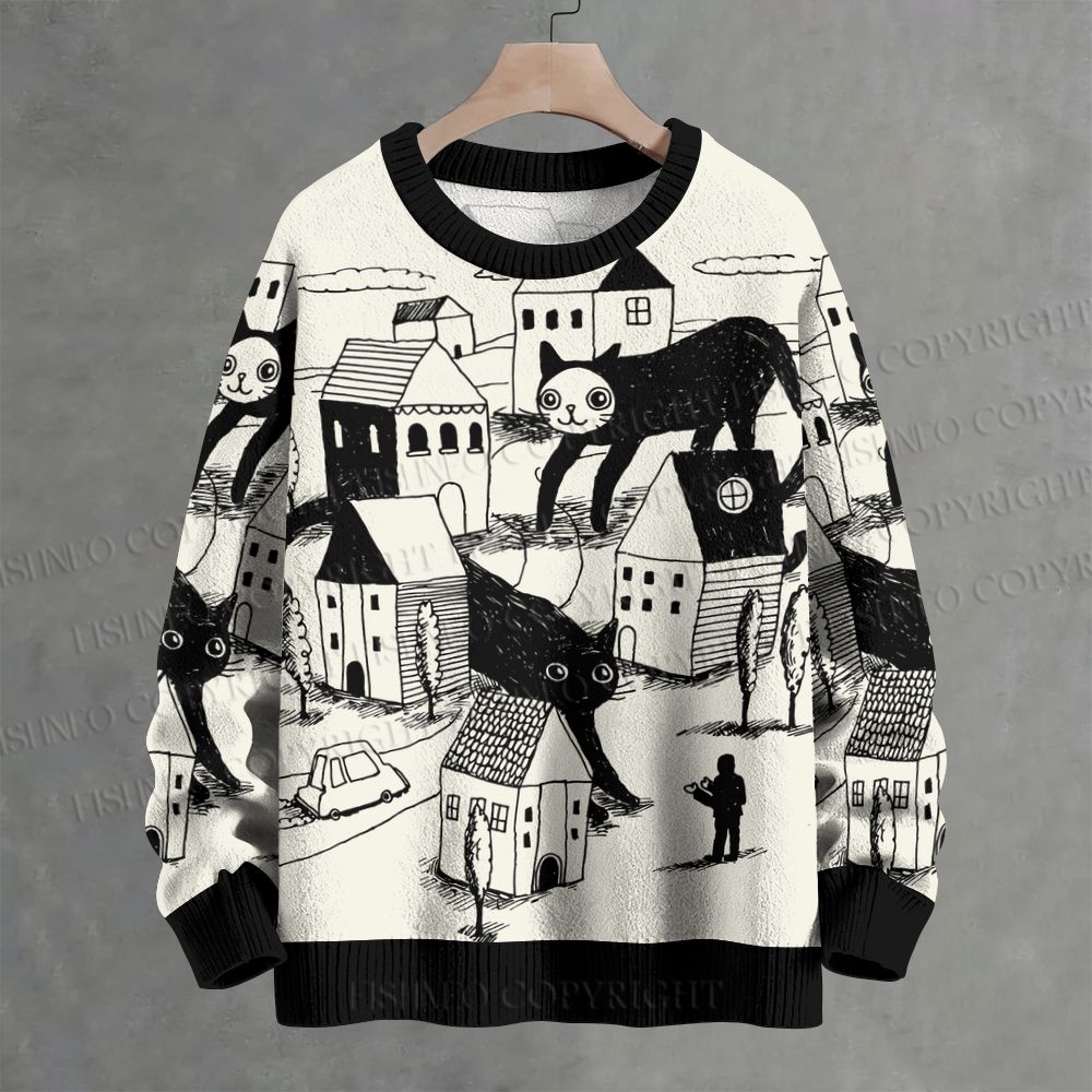Giant Cat Village Crew Neck Sweater