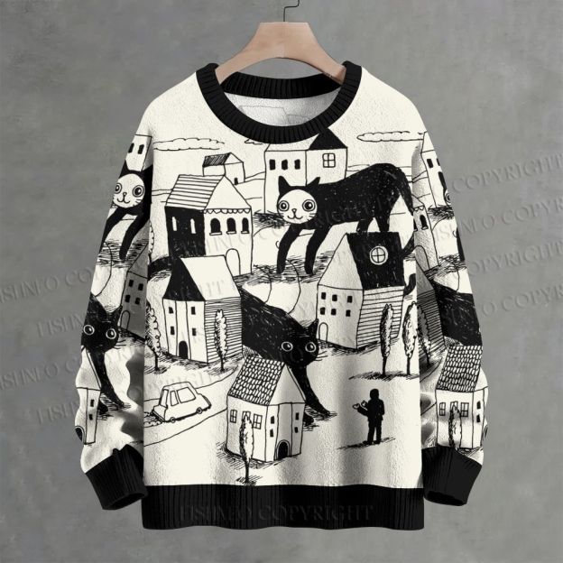 Giant Cat Village Crew Neck Sweater