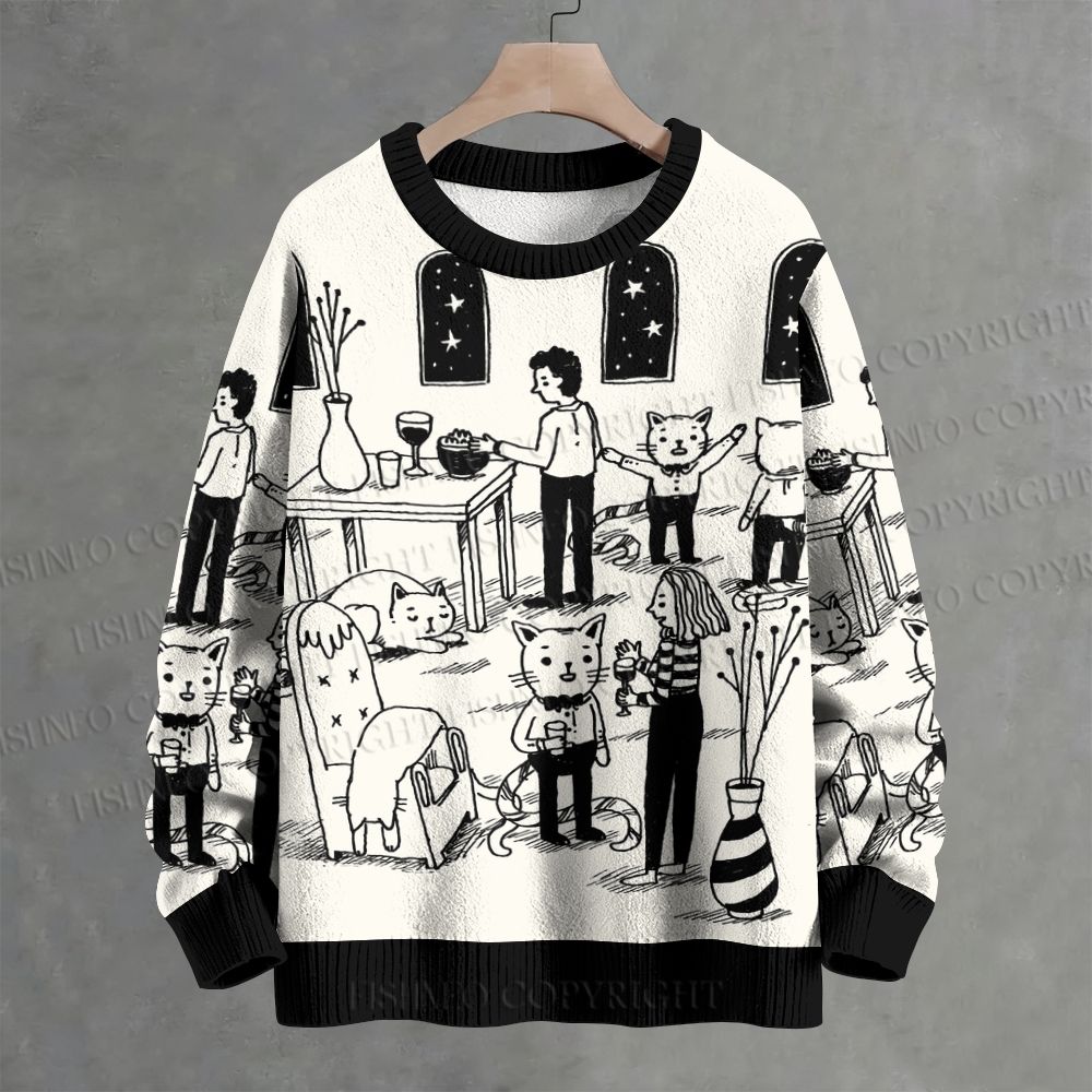Cat Restaurant Cafe Crew Neck Sweater