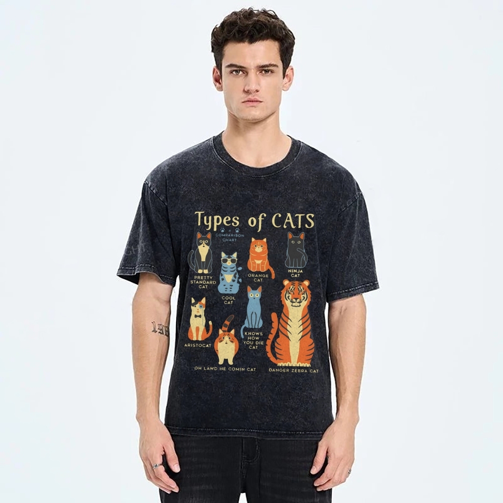 Types Of Cats Washed T-Shirt