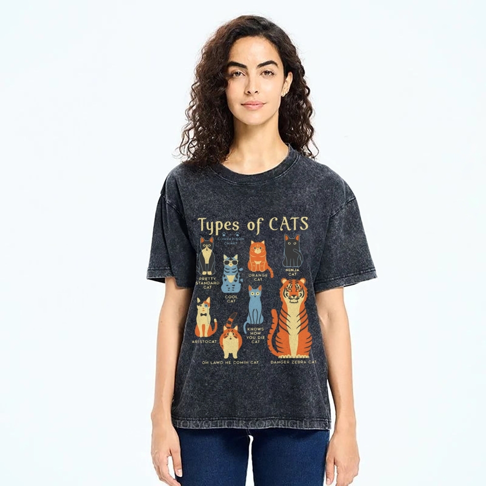 Types Of Cats Washed T-Shirt
