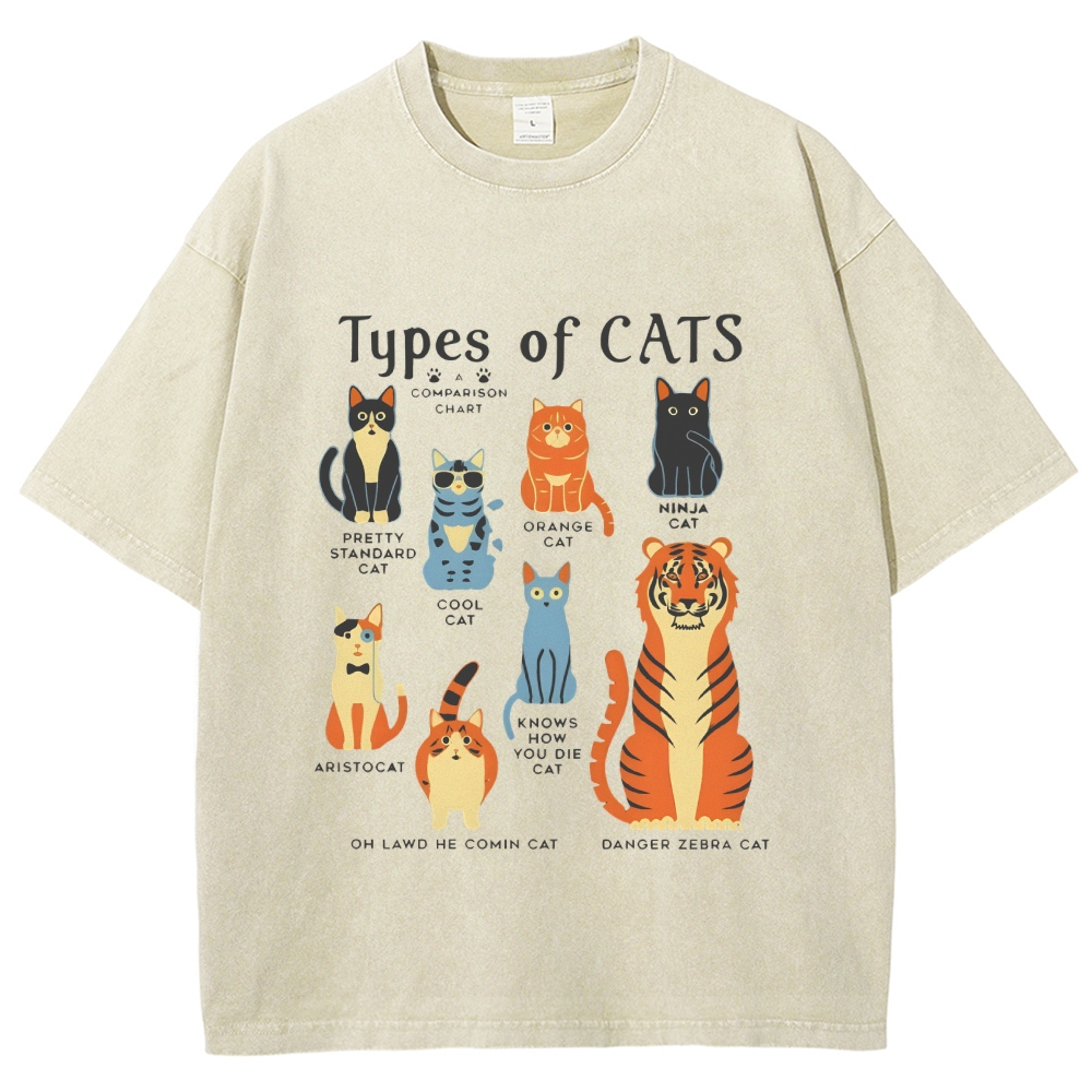 Types Of Cats Washed T-Shirt