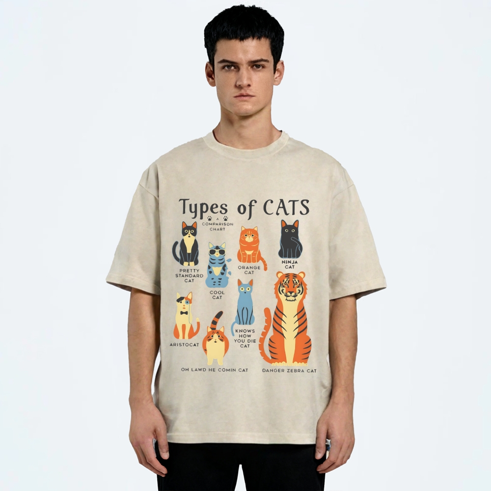 Types Of Cats Washed T-Shirt