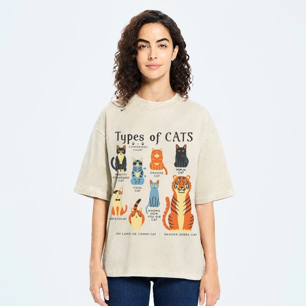 Types Of Cats Washed T-Shirt