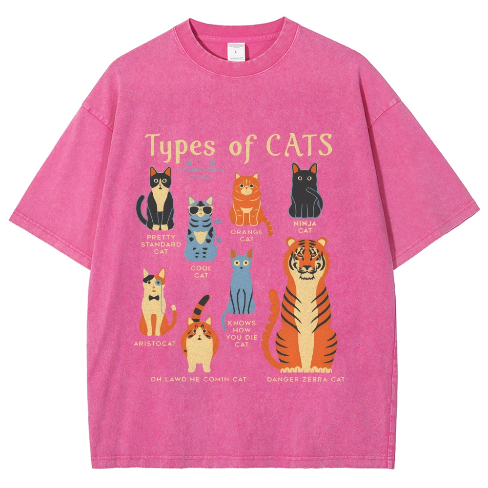 Types Of Cats Washed T-Shirt