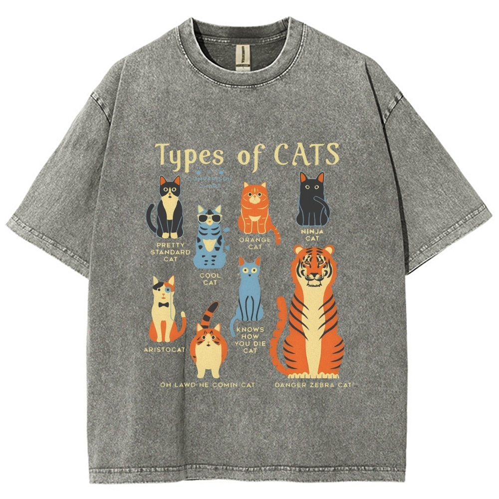 Types Of Cats Washed T-Shirt