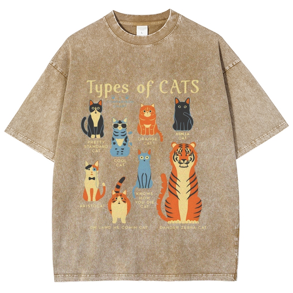 Types Of Cats Washed T-Shirt