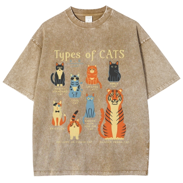 Types Of Cats Washed T-Shirt