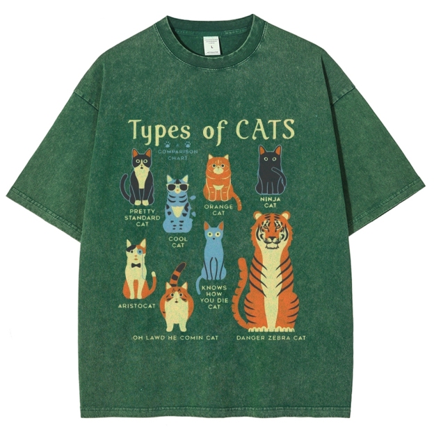Types Of Cats Washed T-Shirt