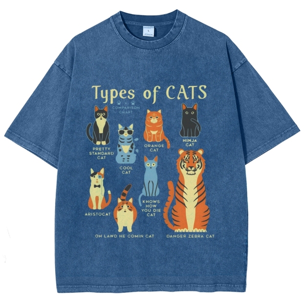 Types Of Cats Washed T-Shirt