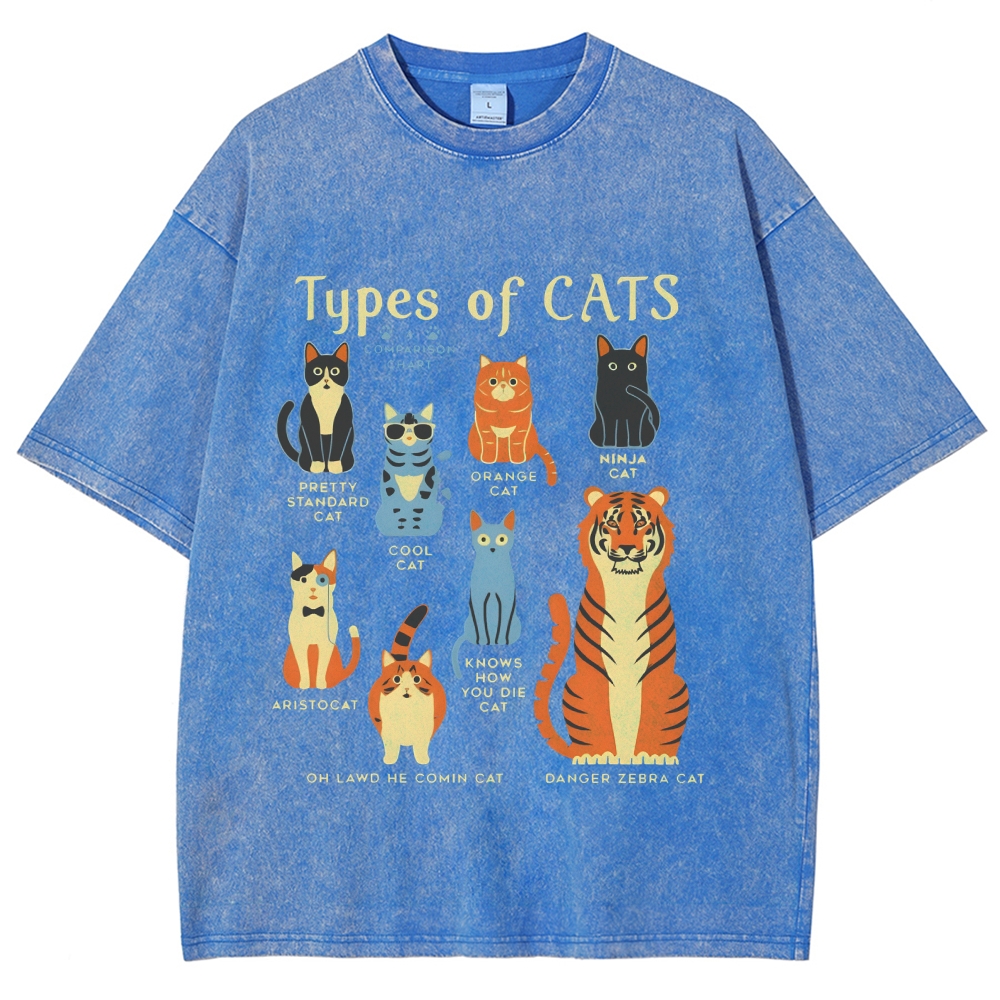 Types Of Cats Washed T-Shirt
