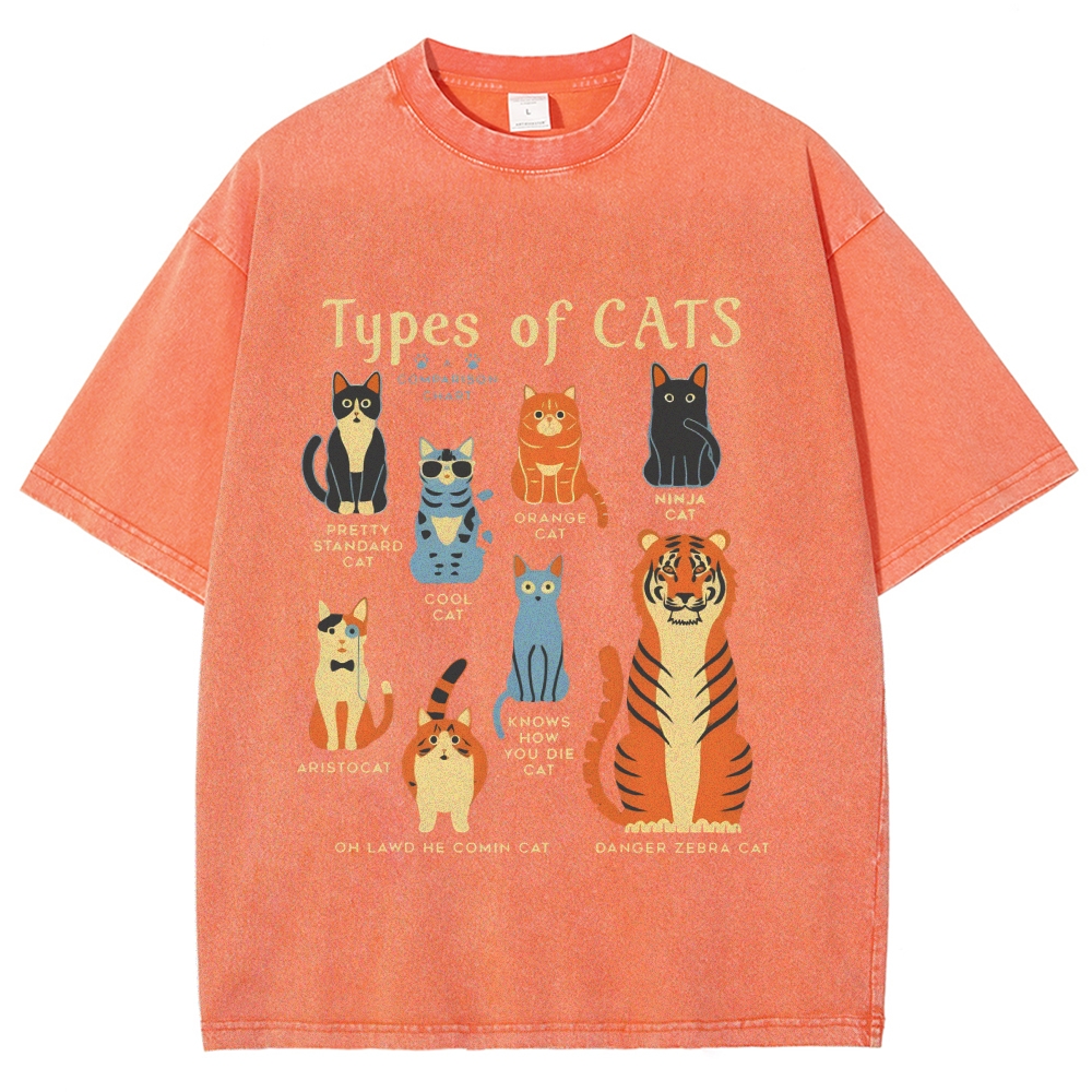 Types Of Cats Washed T-Shirt