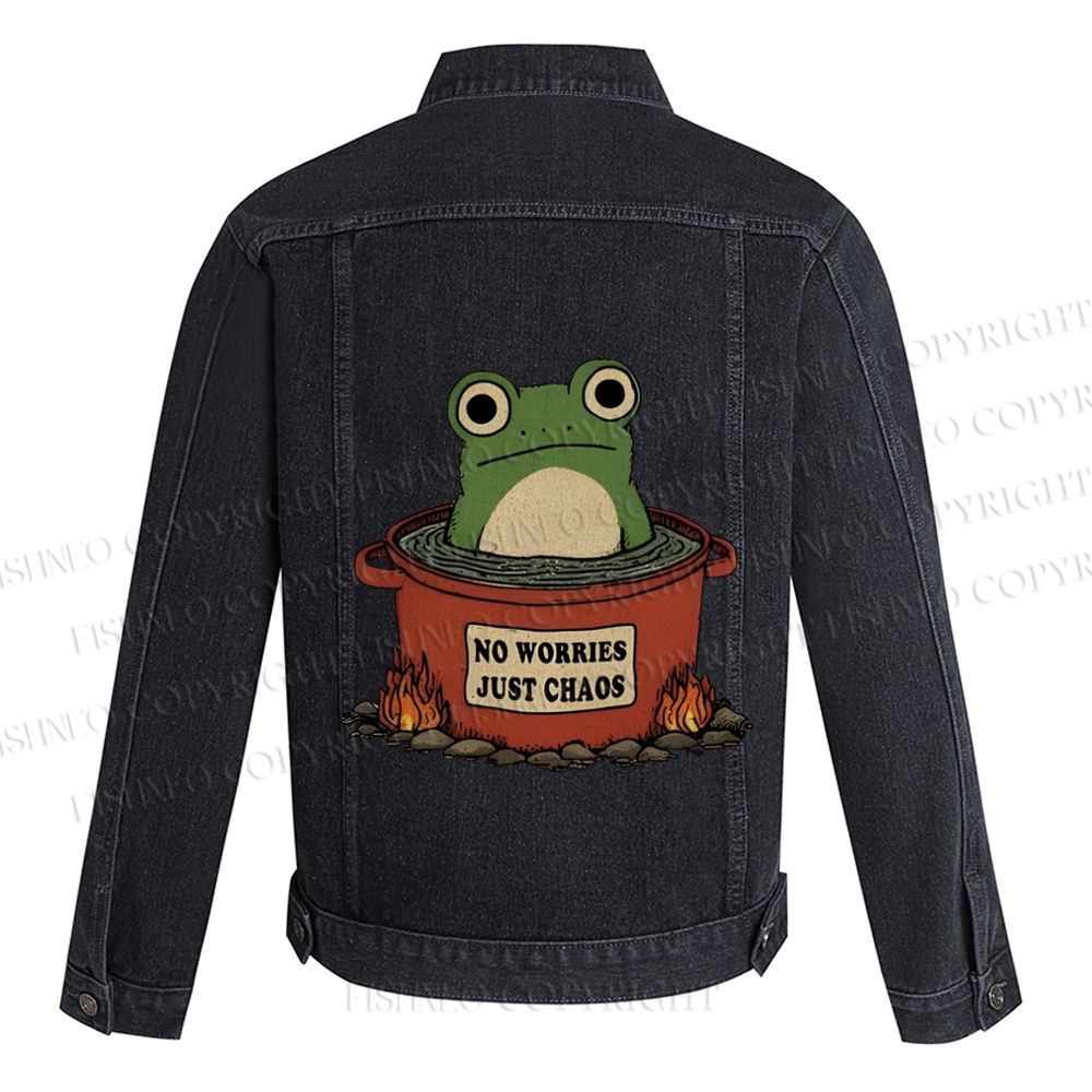 Frog No Worries Just Chaos Printed Denim Jacket