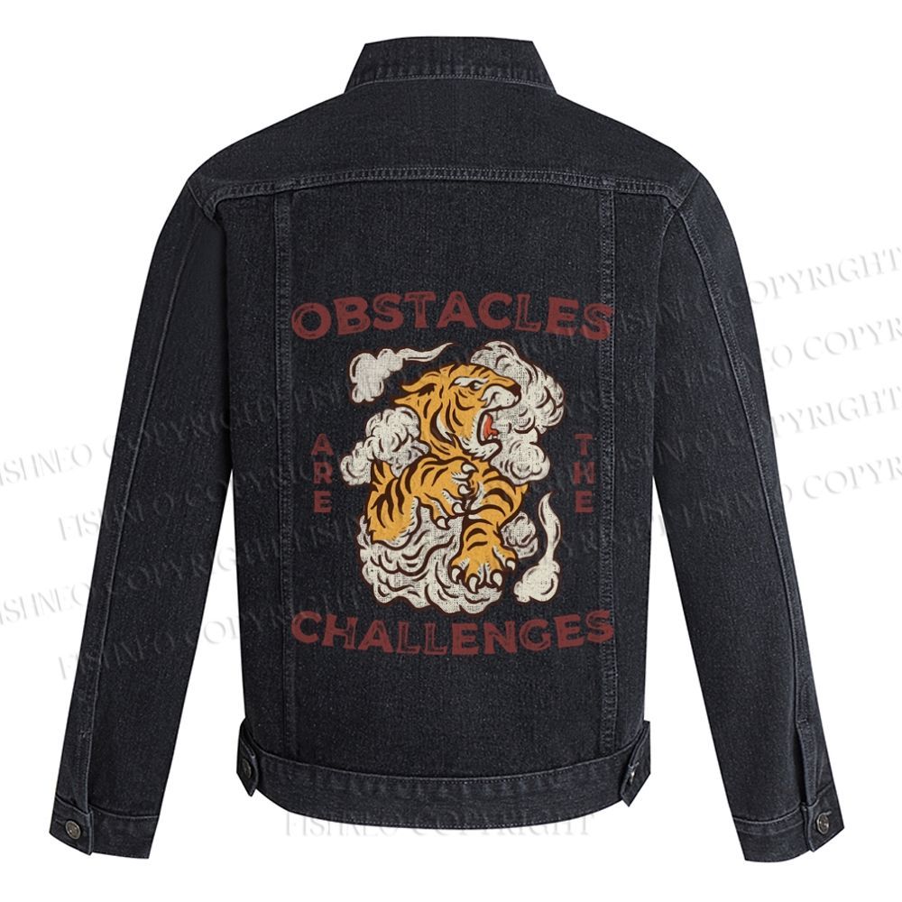 Obstacles Are The Challenges Tiger Denim Jacket