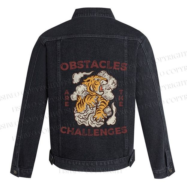 Obstacles Are The Challenges Tiger Denim Jacket