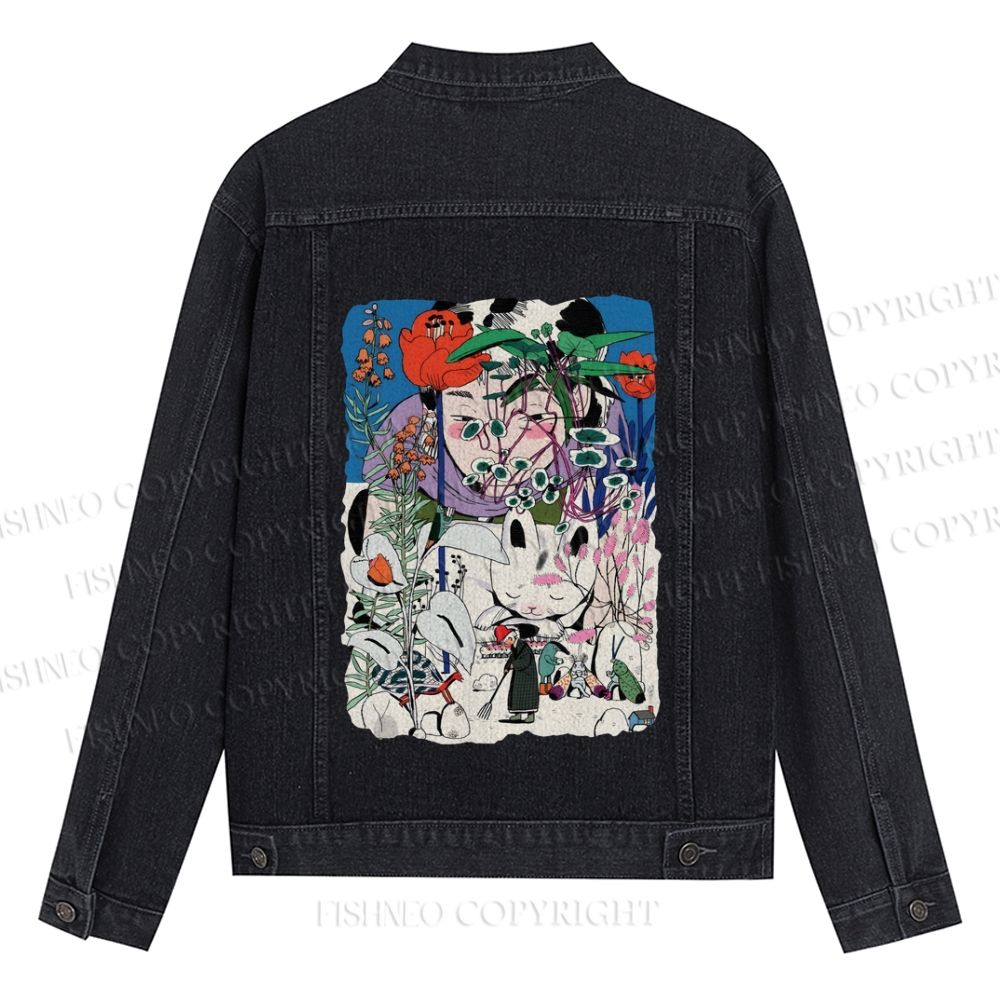 Vintage Graffiti Printed Denim Jacket