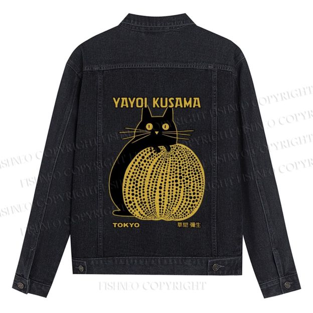 Japanese Yayoi Kusama Pumpkin Cat Printed Denim Jacket