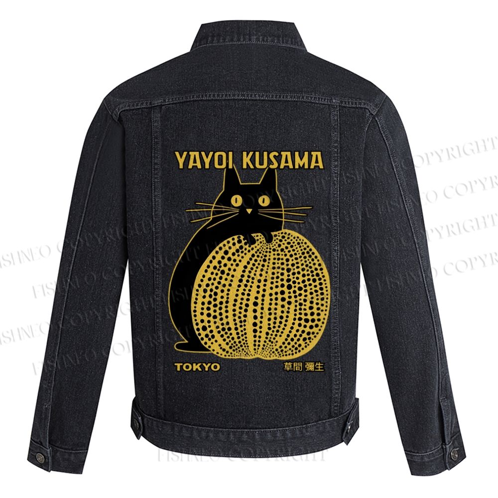 Japanese Yayoi Kusama Pumpkin Cat Printed Denim Jacket