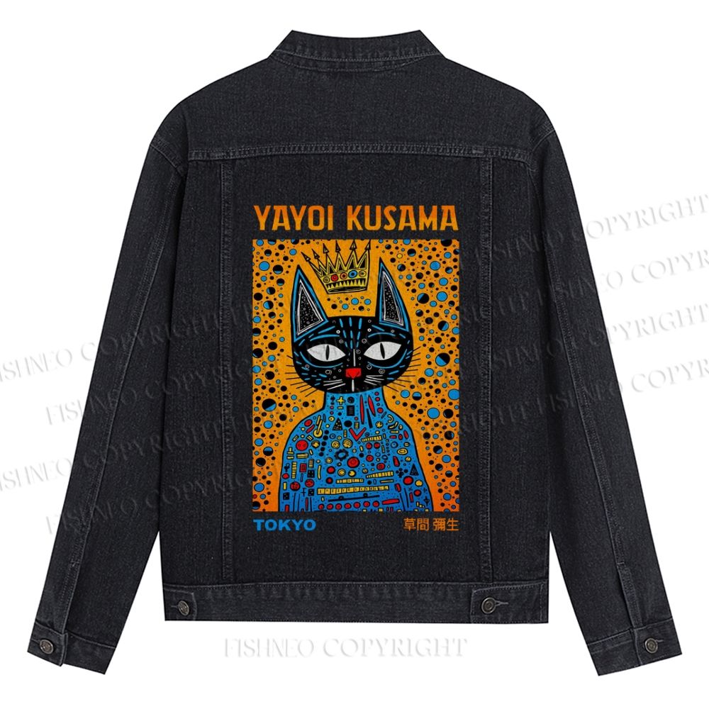 Japanese Yayoi Kusama Cat Printed Denim Jacket