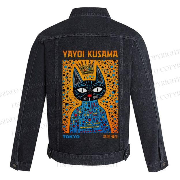 Japanese Yayoi Kusama Cat Printed Denim Jacket