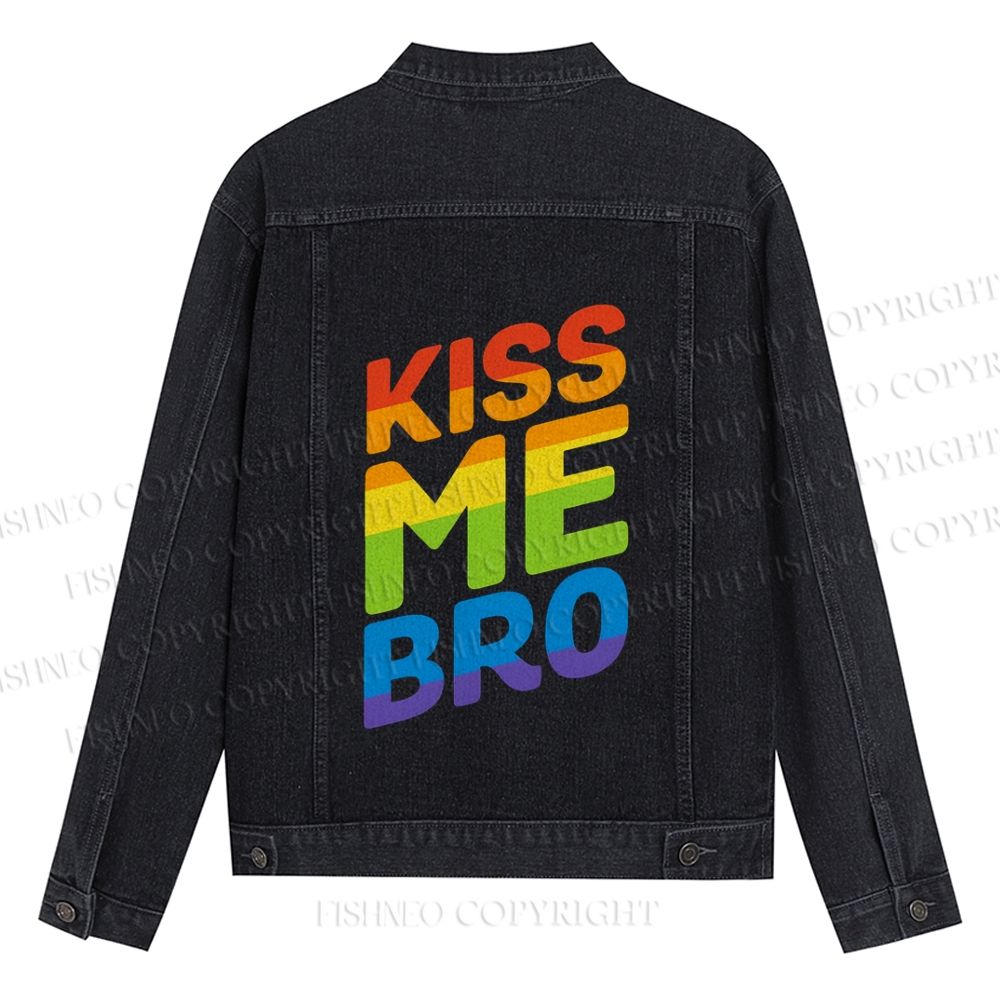 Pride Kiss Me Bro Printed Denim Jacket