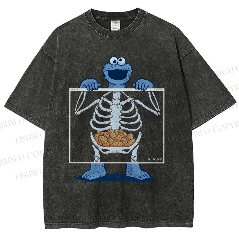 Unisex X-ray Cookie Monster Printed Washed Tee