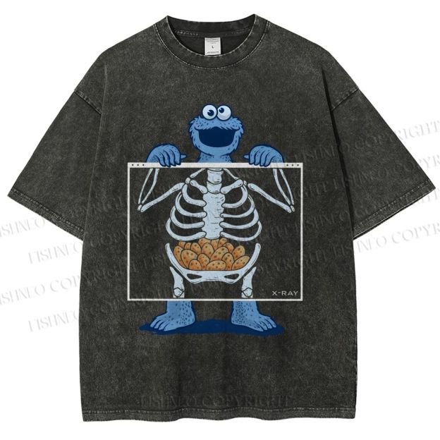 Unisex X-ray Cookie Monster Printed Washed Tee