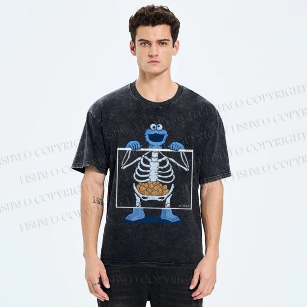 Unisex X-ray Cookie Monster Printed Washed Tee