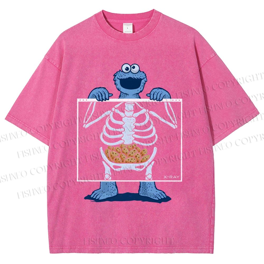 Unisex X-ray Cookie Monster Printed Washed Tee