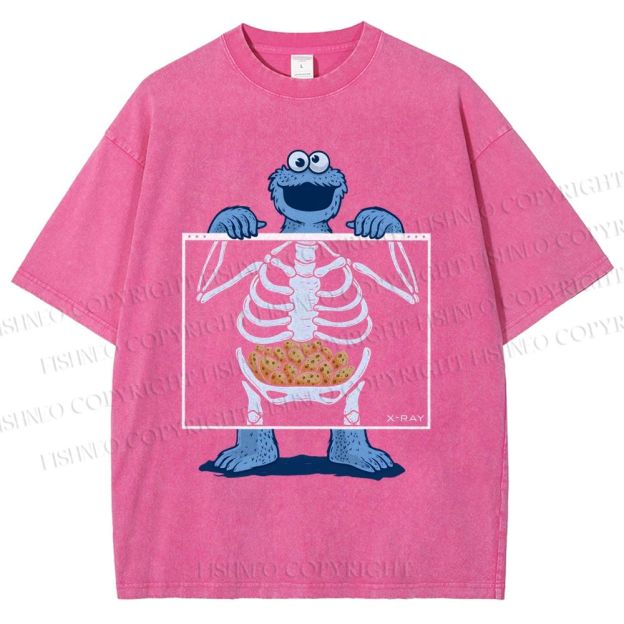Unisex X-ray Cookie Monster Printed Washed Tee