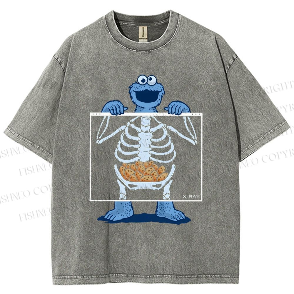 Unisex X-ray Cookie Monster Printed Washed Tee