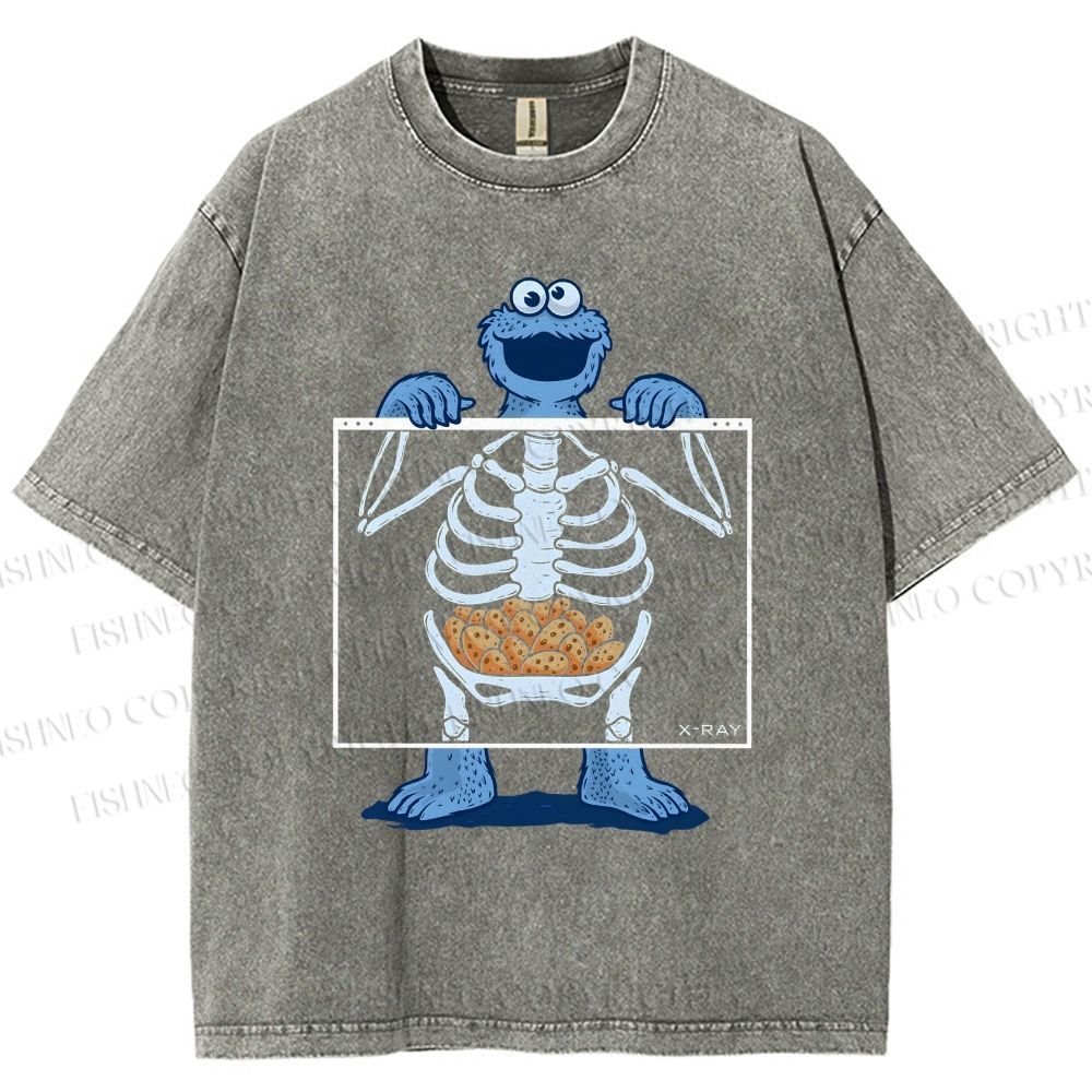 Unisex X-ray Cookie Monster Printed Washed Tee