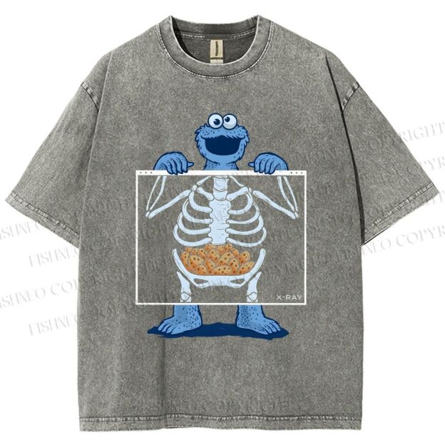 Unisex X-ray Cookie Monster Printed Washed Tee