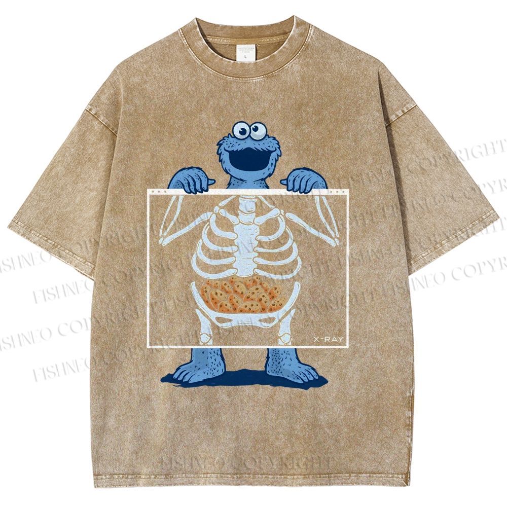 Unisex X-ray Cookie Monster Printed Washed Tee