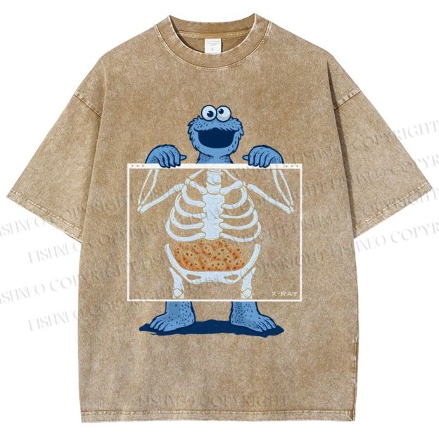 Unisex X-ray Cookie Monster Printed Washed Tee