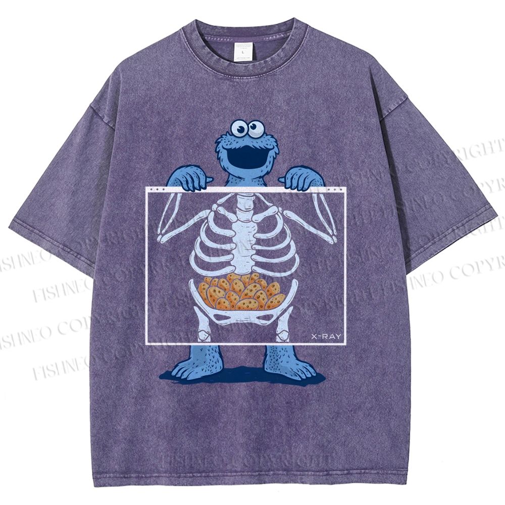 Unisex X-ray Cookie Monster Printed Washed Tee