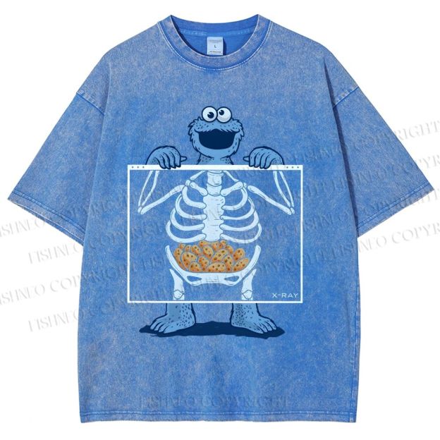 Unisex X-ray Cookie Monster Printed Washed Tee