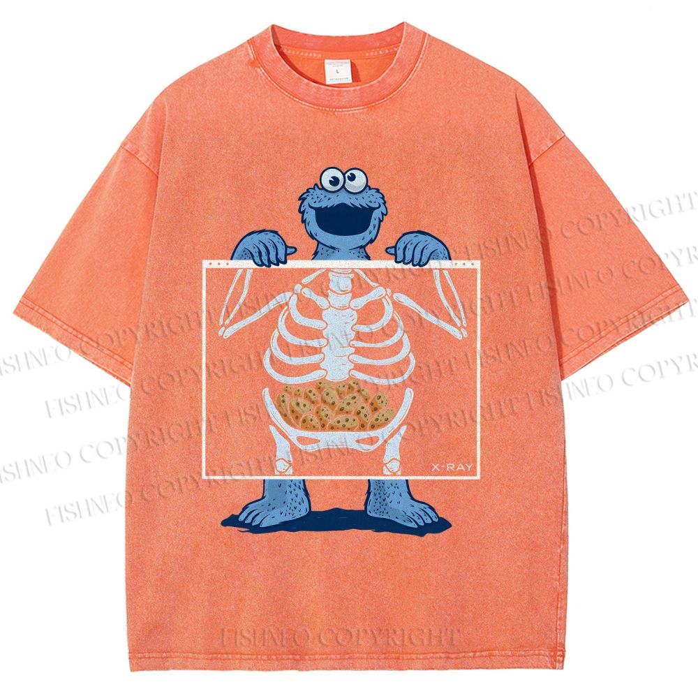Unisex X-ray Cookie Monster Printed Washed Tee