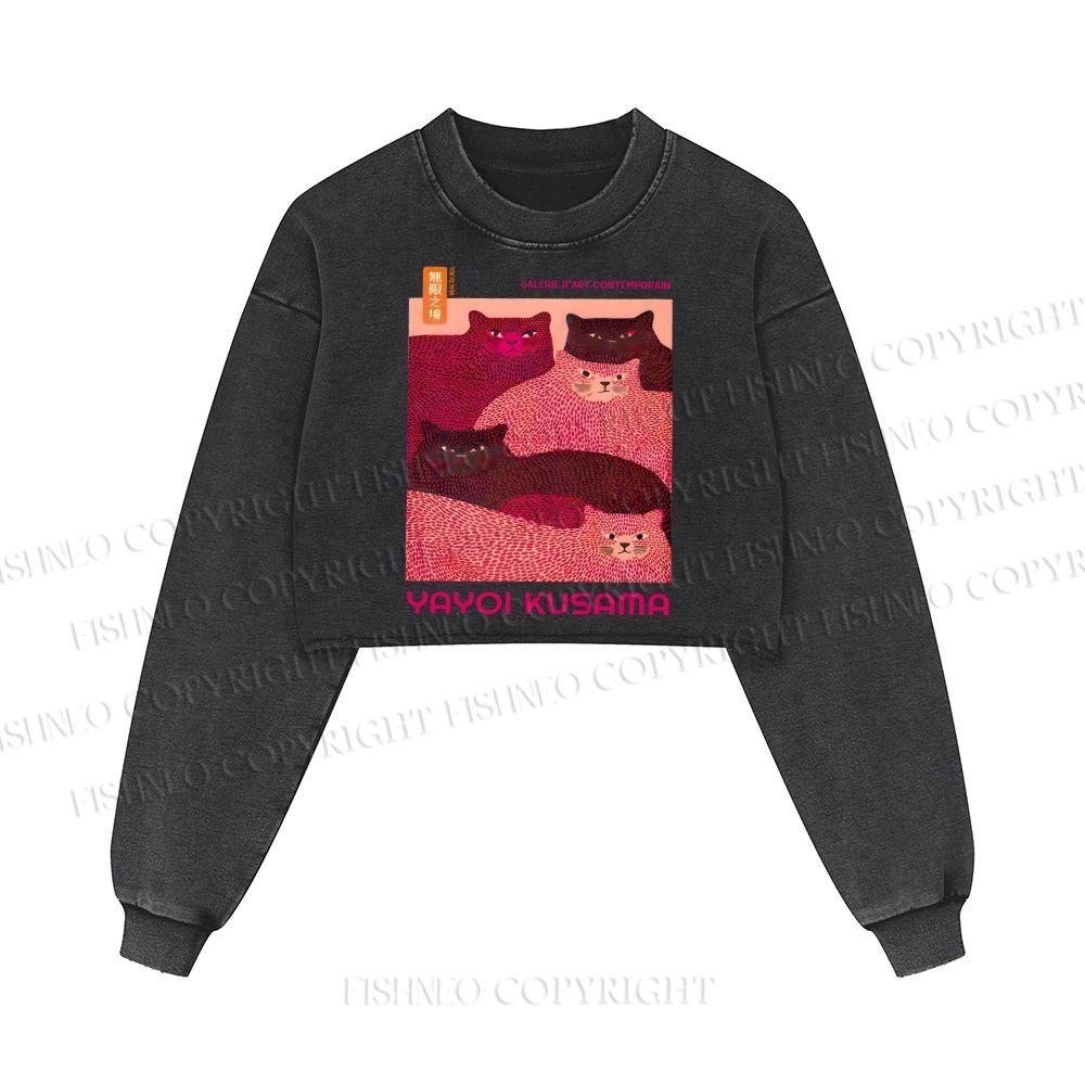 Pink Bears Yayoi Kusama Washed Crop Sweatshirt