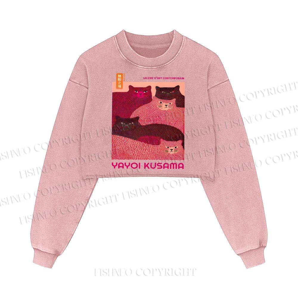 Pink Bears Yayoi Kusama Washed Crop Sweatshirt
