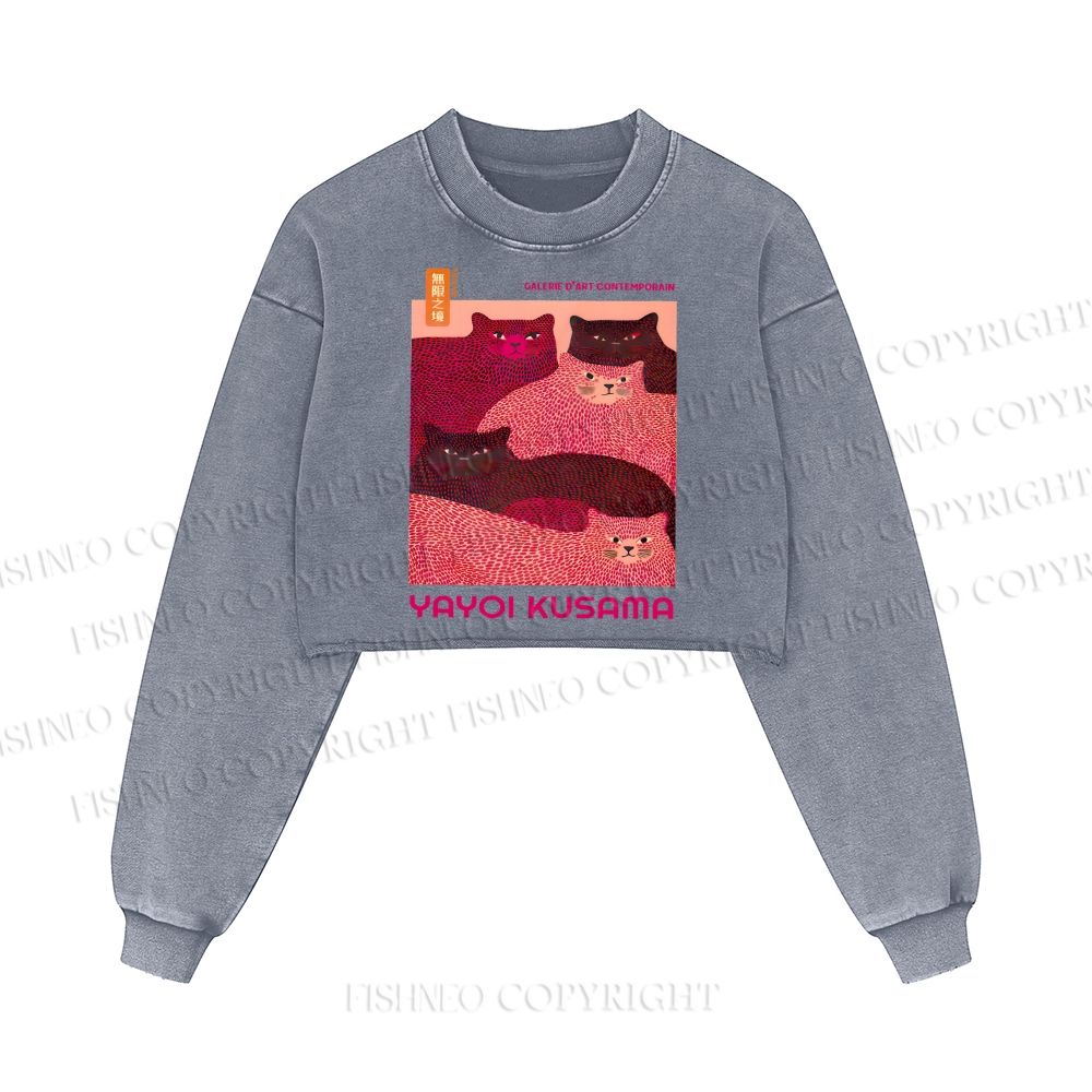 Pink Bears Yayoi Kusama Washed Crop Sweatshirt